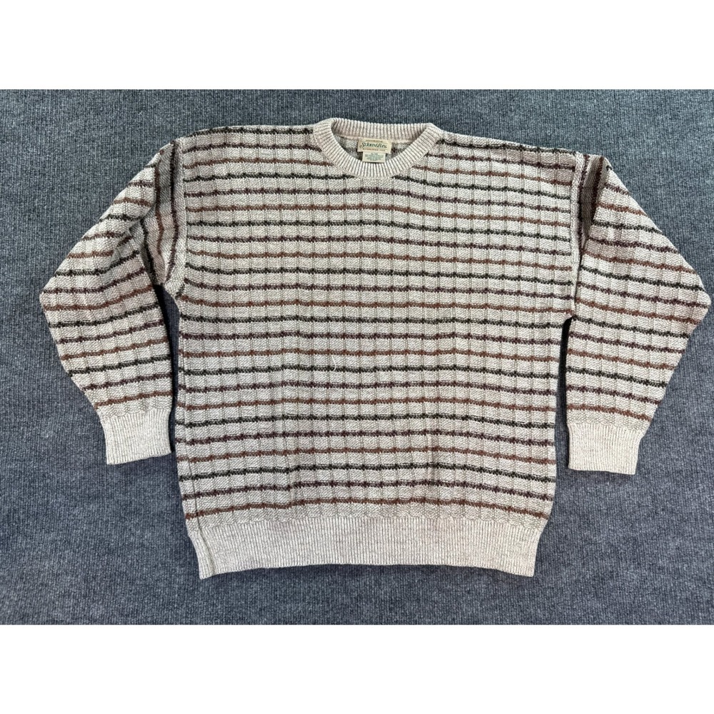 Vintage St. John's Bay‎ Sweater Mens XL Tan Brown Striped Textured Knit Crewneck